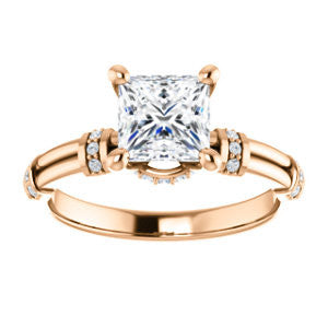 Cubic Zirconia Engagement Ring- The Jayla (Customizable Princess Cut Style with Under-Halo & Horizontal Band Accents)