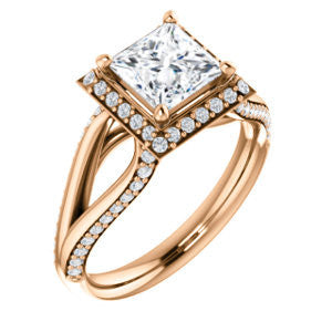 Cubic Zirconia Engagement Ring- The Gabrielle Mia (Customizable Princess Cut Design with Halo & Accented Three-sided Wide Split Band)