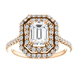 CZ Wedding Set, featuring The Alexandra engagement ring (Customizable Emerald Cut Double Halo Center with U-Pave and Pavé  Band)