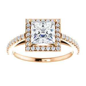 Cubic Zirconia Engagement Ring- The Monique (Customizable Princess Cut Cathedral-Halo with Thin Pave-Band)