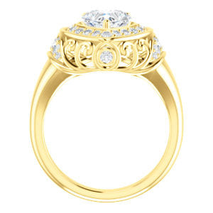 Cubic Zirconia Engagement Ring- The Mariah (Heart Center Halo-Style Lattice with Accented Step-Setting)