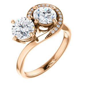 Cubic Zirconia Engagement Ring- The Lupita (Customizable Enhanced 2-stone Asymmetrical Round Cut Design with Semi-Halo)