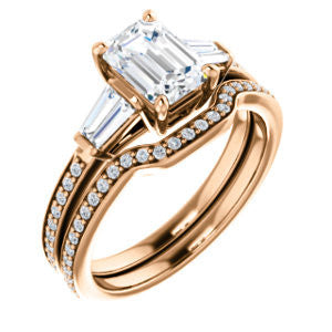 Cubic Zirconia Engagement Ring- The Bhakti (Customizable Enhanced 5-stone Emerald Cut Design with Thin Pavé Band)