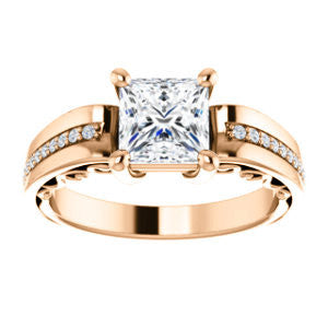 Cubic Zirconia Engagement Ring- The Atia (Customizable Princess Cut Design with Three-sided Channel Pavé Band)