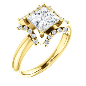 Cubic Zirconia Engagement Ring- The Jolene (Customizable Princess Cut with Floral-inspired Clustered Accent Under-halo)