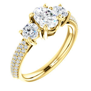 Cubic Zirconia Engagement Ring- The Zuleyma (Customizable Enhanced 3-stone Oval Cut Design with Triple Pavé Band)