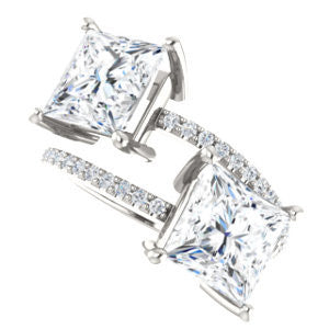 Cubic Zirconia Engagement Ring- The Anniston (Customizable 2-stone Princess Cut Design Enhanced by Artisan Split-Pavé Band)