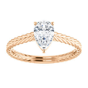 Cubic Zirconia Engagement Ring- The Florence (Customizable Cathedral-set Pear Cut Solitaire with Vintage Braided Metal Band)