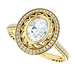 Cubic Zirconia Engagement Ring- The Sydney Ava (Customizable Cathedral-Bezel Oval Cut Filigreed Design with Halo & Pavé Accents)