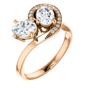 Cubic Zirconia Engagement Ring- The Lupita (Customizable Enhanced 2-stone Asymmetrical Oval Cut Design with Semi-Halo)