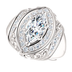 Cubic Zirconia Engagement Ring- The Mariah (Marquise Center Halo-Style Lattice with Accented Step-Setting)