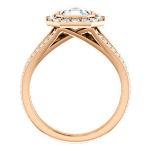 Cubic Zirconia Engagement Ring- The Maricela (Customizable Bezel-Halo Asscher Cut Ring with Wide Tapered Pavé Split Band & Decorative Trellis)