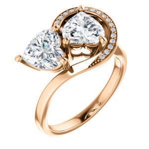 Cubic Zirconia Engagement Ring- The Lupita (Customizable Enhanced 2-stone Asymmetrical Heart Cut Design with Semi-Halo)