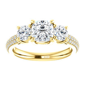 Cubic Zirconia Engagement Ring- The Zuleyma (Customizable Enhanced 3-stone Cushion Cut Design with Triple Pavé Band)
