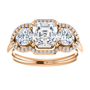 Cubic Zirconia Engagement Ring- The Camila (Customizable Asscher Cut Enhanced 3-stone Design with Halos)
