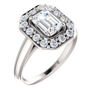 Cubic Zirconia Engagement Ring- The Esperanza (Customizable Cathedral-set Radiant Cut Style with Large Cluster Halo Accents and Tapered Band)
