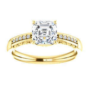 Cubic Zirconia Engagement Ring- The Shantya (Customizable 11-stone Asscher Cut Design with Round Accents & Delicate Filigree)