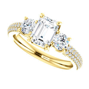 CZ Wedding Set, featuring The Zuleyma engagement ring (Customizable Enhanced 3-stone Emerald Cut Design with Triple Pavé Band)