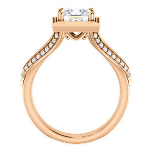 Cubic Zirconia Engagement Ring- The Reina (Customizable Ridged-Bevel Surrounded Princess Cut with 3-sided Split-Pavé Band)