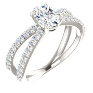 Cubic Zirconia Engagement Ring- The Yasmeen (Customizable Oval Cut Style with Wide X-Split Pavé Band)