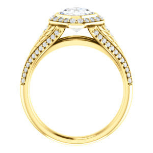 Cubic Zirconia Engagement Ring- The Mary Jane (Customizable Bezel-Halo Asscher Cut Design with Wide Filigree & Accent Band)