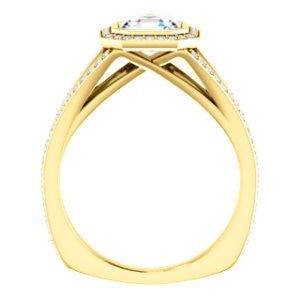 Cubic Zirconia Engagement Ring- The Maritza (Customizable Bezel-Halo Asscher Cut Style with Pavé Split Band & Euro Shank)