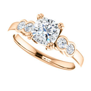 Cubic Zirconia Engagement Ring- The Yucsin (Customizable Cushion Cut Five-stone Design with Round Bezel Accents)