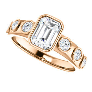 Cubic Zirconia Engagement Ring- The Mabel (Customizable Emerald Cut 7-stone Design with Journey-style Round Bezel Band Accents)