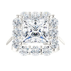 Cubic Zirconia Engagement Ring- The Taelynn (Customizable Princess Cut Style with Cluster Halo and Thin Band)