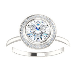 Cubic Zirconia Engagement Ring- The Maura (Customizable Bezel-set Round Cut Halo Design with Thin Band)