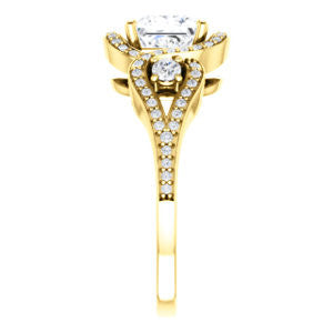 Cubic Zirconia Engagement Ring- The Sofía Anna (Customizable Princess Cut Design with Dual Round Accents, Twisted Halo and Pavé Split Band)