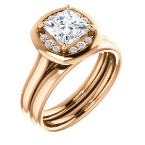 Cubic Zirconia Engagement Ring- The Kajal (Princess Cut Tapered Faux Bezel Halo)