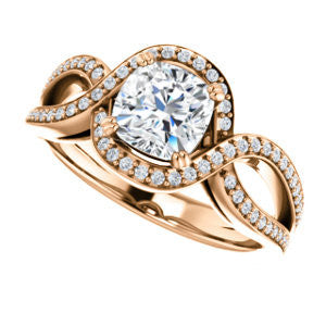 Cubic Zirconia Engagement Ring- The Goldie (Customizable Cushion Cut Center with Twisty Split-Pavé Band and Artisan Halo)