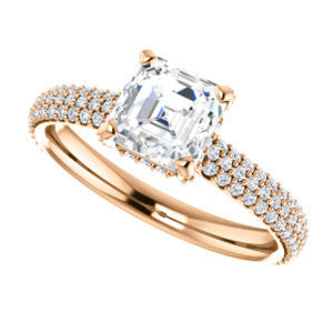 Cubic Zirconia Engagement Ring- The Fatima (Customizable Asscher Cut Center with Triple Pavé Band)