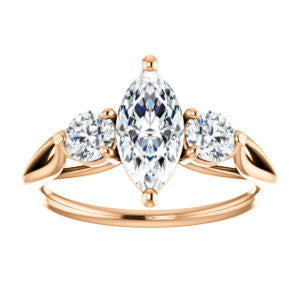 Cubic Zirconia Engagement Ring- The Estefi (Customizable Cathedral-set Marquise Cut 3-stone Design with Round Accents & Split Band)