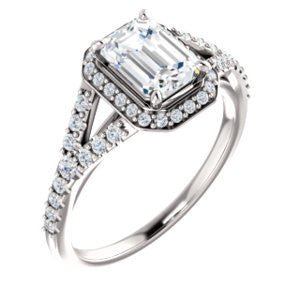 Cubic Zirconia Engagement Ring- The Mayte (Customizable Halo-Style Radiant Cut Design with Split-Pavé Band)
