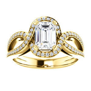 Cubic Zirconia Engagement Ring- The Goldie (Customizable Radiant Cut Center with Twisty Split-Pavé Band and Artisan Halo)