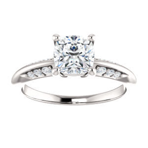Cubic Zirconia Engagement Ring- The Savannah (Customizable Cushion Cut Artisan Design with Knife-Edged, Inset-Accent 3-sided Band)