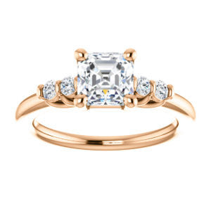 Cubic Zirconia Engagement Ring- The Karima (Customizable Asscher Cut 5-stone style with Quad Bar-set Round Accents)