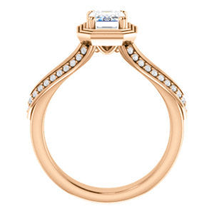 Cubic Zirconia Engagement Ring- The Reina (Customizable Ridged-Bevel Surrounded Emerald Cut with 3-sided Split-Pavé Band)