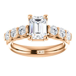 Cubic Zirconia Engagement Ring- The Adamari (Customizable 7-stone Emerald Cut Style with Round Bar-set Accents)