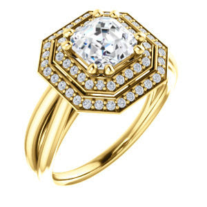 Cubic Zirconia Engagement Ring- The Brielle (Customizable Asscher Cut Cathedral Double-Halo with Curved Split-Band)