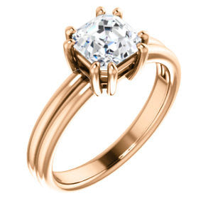 Cubic Zirconia Engagement Ring- The Marnie (Customizable Asscher Cut Solitaire with Grooved Band)