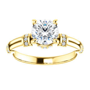 Cubic Zirconia Engagement Ring- The Jayla (Customizable Round Cut Style with Under-Halo & Horizontal Band Accents)