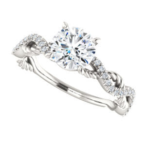 CZ Wedding Set, featuring The Janneth engagement ring (Customizable Round Cut Design with Twisting Rope-Pavé Split Band)