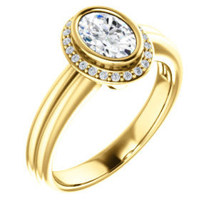 Cubic Zirconia Engagement Ring- The Sloan (Bezel Style Halo and Customizable Oval Cut Center Stone)