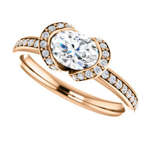 CZ Wedding Set, featuring The Victoria engagement ring (Customizable Bezel-set Oval Cut Semi-Halo Design with Prong Accents)