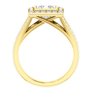 CZ Wedding Set, featuring The Maricela engagement ring (Customizable Bezel-Halo Princess Cut Ring with Wide Tapered Pavé Split Band & Decorative Trellis)