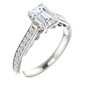 Cubic Zirconia Engagement Ring- The Jamiyah (Customizable Radiant Cut Design with Decorative Trellis Engraving and Pavé Band)