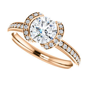 Cubic Zirconia Engagement Ring- The Victoria (Customizable Bezel-set Round Cut Semi-Halo Design with Prong Accents)